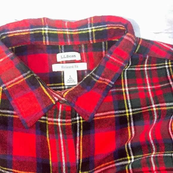 LLBean Relaxed Fit Flannel Shirt Red Plaid Cotton Button Down Long Sleeve Mens L - Picture 9 of 14